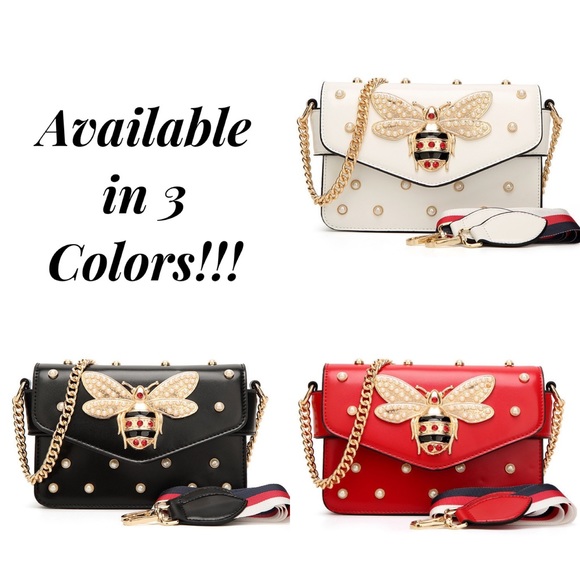 Beautiful Red Pearl Studded Bee Crossbody Purse - Picture 16 of 16